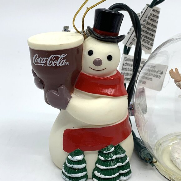 2 Coca-Cola Christmas Lighted Ornaments Santa w/Fawn & Snow Man Vintage Radiance - Picture 2 of 10
